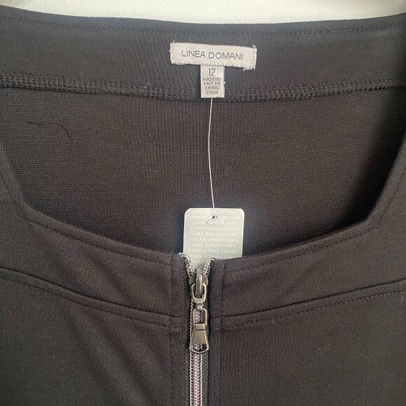 Linea Domani Black Full Zip Front Long Sleeve Square Neck Bodycon Dress Size 14 - Picture 3 of 6